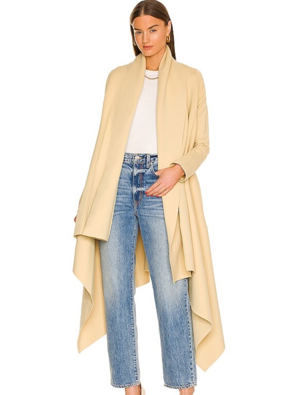Norma Kamali Shawl Collar Uneven Blanket Coat